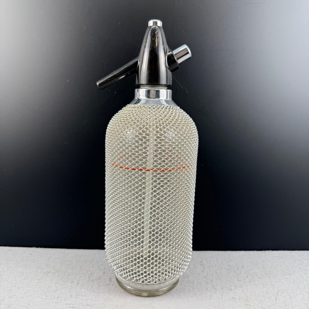 VTG Merkuria Glass Soda‎ Siphon Wire Mesh Seltzer Bottle MCM Barware Kovo